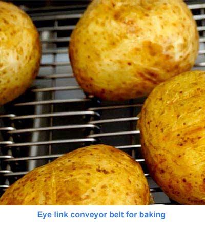 Eye link conveyor belt for baking