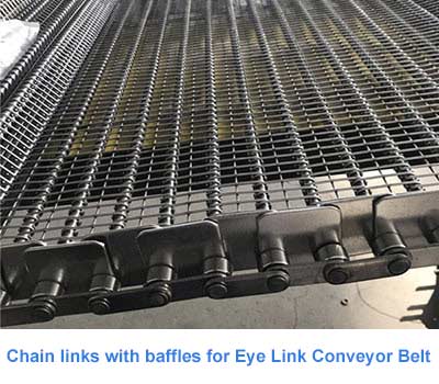 Chain links with baffles for Eye Link Conveyor Belt