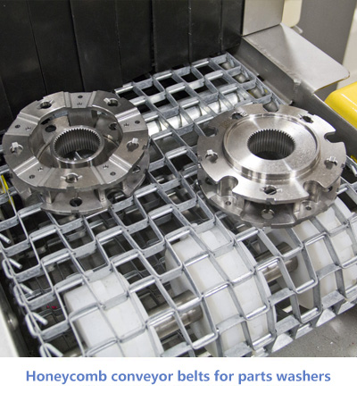 Honeycomb conveyor belts for parts washers