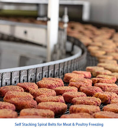 Self Stacking Spiral Belts for Meat & Poultry Freezing